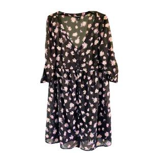 Torrid Black Floral Mini Dress, sheer.